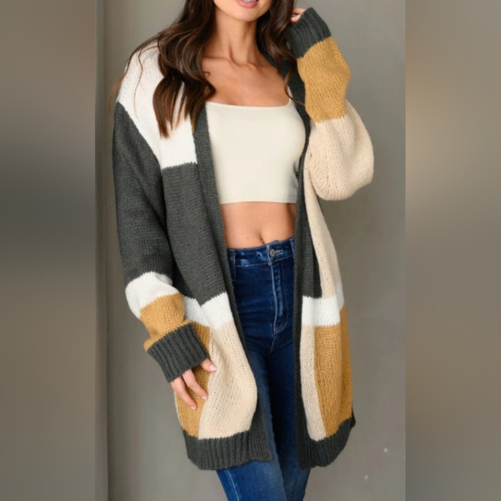 108. Long Sleeve Colorblock Cardigan